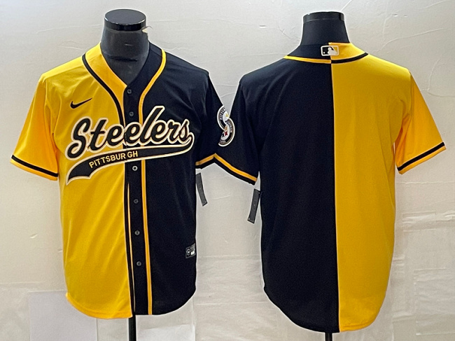 Men's Pittsburgh Steelers Blank Yellow Black Split Cool Base Stitched Baseball Jersey